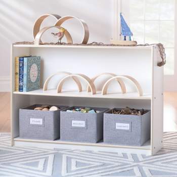 Guidecraft EdQ 2-Shelf Open Storage 30": Children's Wooden Home and Classroom Bookshelf with Fabric Bins, Kids' Toys and School Supply