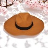 French Connection Women's Faux Suede Fedora Hat for Women - Wide Brim Fedora with Black Ribbon Band - Tan and Navy - 3 of 3