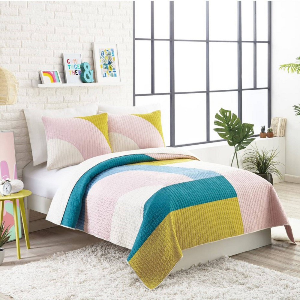 Photos - Duvet 3pc Full/Queen Modshapes Quilt Set Pink - Ampersand for Makers Collective