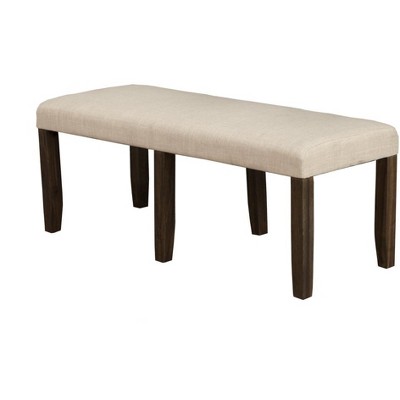 Transitional Brayden Dining Bench in Rich Espresso and Beige Fabric