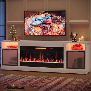 Bestier 70'' Electric Fireplace TV Stand, High Gloss Entertainment Center for TVs up to 80 inch with LED Lights & Storage Cabinets - 1 of 4