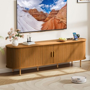 TiramisuBest 55" TV Stand with Power Outlet for TVs up to 60", Entertainment Center with Storage, Modern Media Console with Sliding Doors,Walnut - 1 of 4