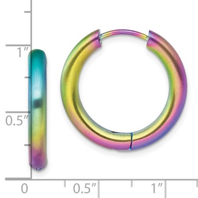 Chisel Stainless Steel Brushed Rainbow IP-plated 3.5mm Hinged Hoop Earrings