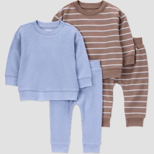 Carter's Just One You® Baby Boys' 4pc Striped Top and Bottom Set - Blue/Brown - 1 of 4