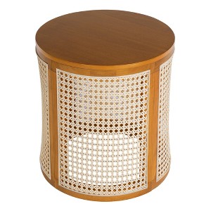 FONTOI End Table Natural Rattan Weave Round End Table Compact Wooden Accent Side Table for Bedroom and Lounge, Ochre, 15.7"*15.7"*17.8" - 1 of 4