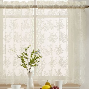 HLC.ME Jolene Floral Rod Pocket Lace Semi Sheer Voile Short Cafe Tiers - Set of 2 - 1 of 4