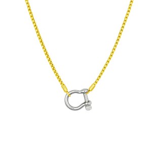 Lucky Lock Carabiner Necklace – Two-Tone Mixed Metal Horseshoe Pendant Chain - 1 of 4
