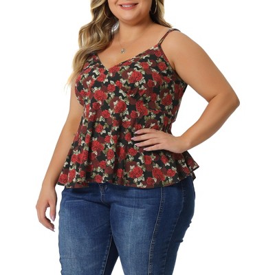 Agnes Orinda Women's Plus Size Peplum Adjustable Strap Outfits Floral Camisoles