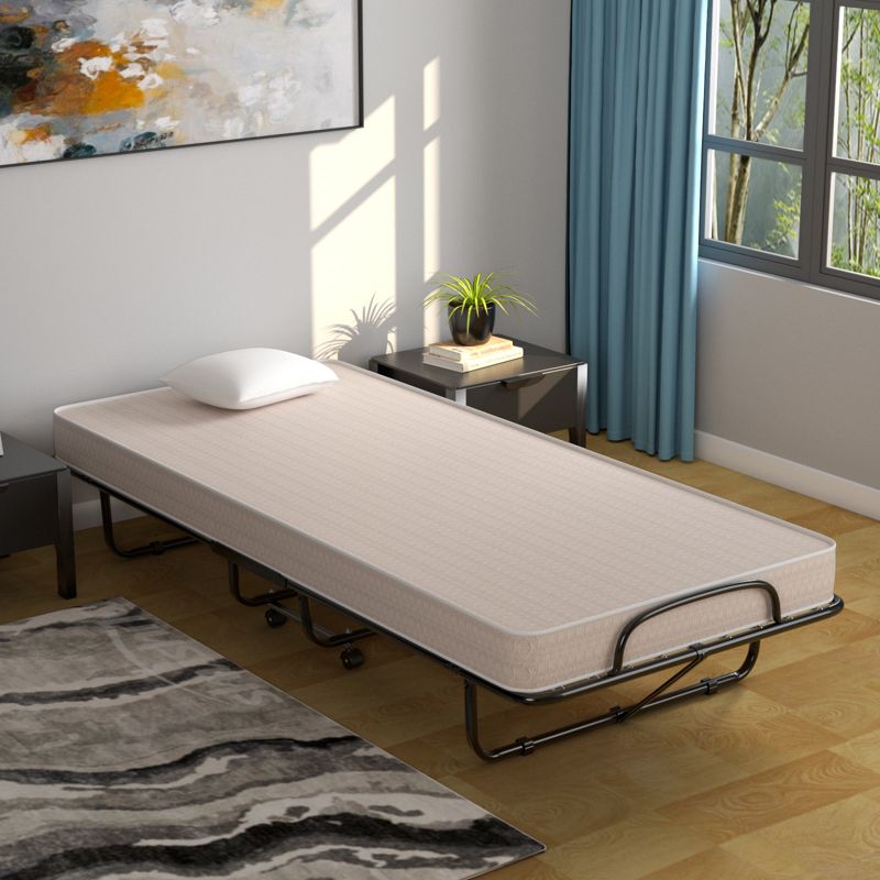 Tangkula Folding Bed Frame Portable Guest Bed with Wheels & Thick Memory Foam for Spare Bedroom Office Beige Made in Italy, 2 of 7