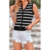 Women's Sleeveless Knit Striped Sweater Vests V Neck Button Front Going Out Tops Summer Slim Fit Blouse Tee Shirt - 3 of 3