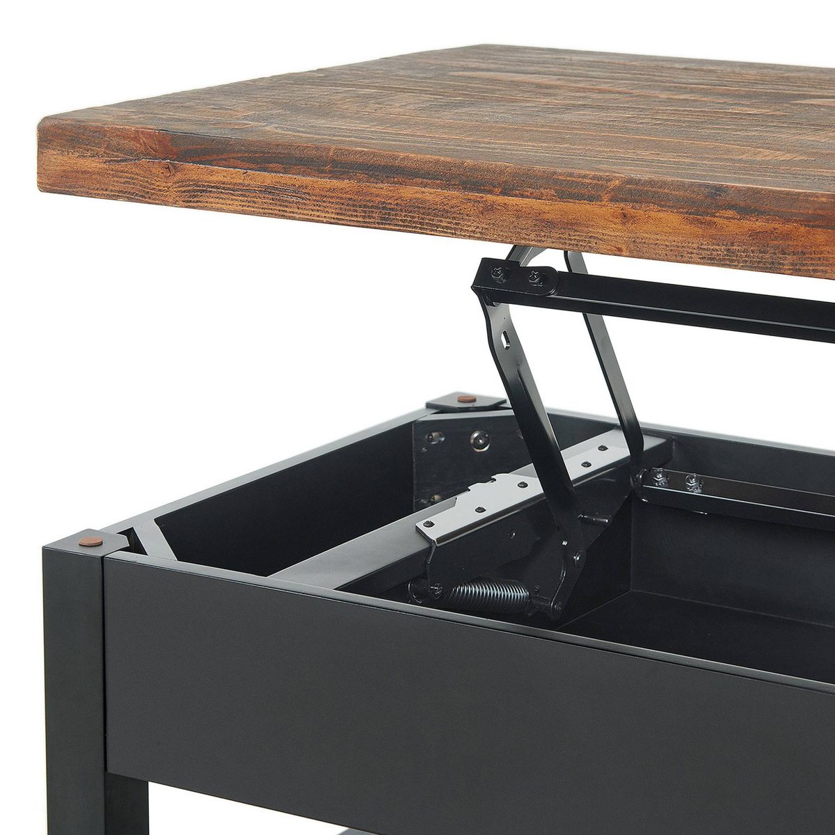 42" Pomona Coffee Table: Rustic Lift-Top Storage, Distressed Pine Wood, Industrial Style, Black Frame - thumbnail 6