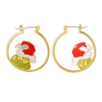 Dr Seuss Grinch Mismatched Head Hoop Earrings