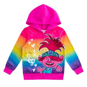 Universal Girl's Trolls Poppy Graphic Printed Hooded Jacket, Zip Up Hoodie with Ribbed Waist and Cuffs for toddler - 1 of 4
