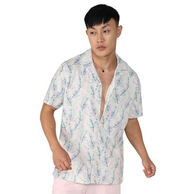 Campus Sutra Men Men's Ivory White & Icy Blue Flora Tint Shirt