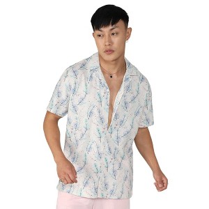 Campus Sutra Men Men's Ivory White & Icy Blue Flora Tint Shirt - 1 of 3