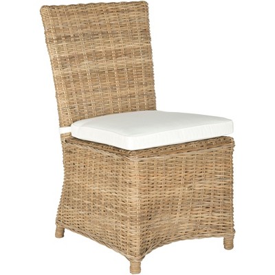 Transitional 21'' White and Brown Rattan Cane Side Chair Set