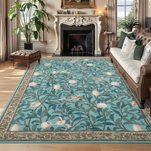 Washable Modern Tree Leaves Printed Rug Non Slip Low Pile Rug Soft Throw Floor Cover Foldable Indoor Carpet for Living Room Bedroom Playroom Nursery - 1 of 4