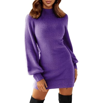 EXLURA Women's Mock Neck Ribbed Long Sleeve Bodycon Pullover Cute Mini Sweater Dress