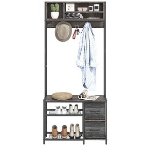 HOMCOM 5-in-1 Hall Tree with Bench and Shoe Storage, Entryway Bench with Coat Rack, 3 Storage Compartments, 2 Fabric Drawers - 1 of 4
