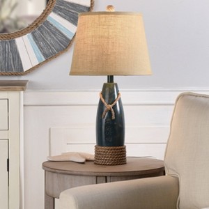 Sea Blue Finish Cream Hardback Canvas Shade Table Lamp - StyleCraft: No Assembly, UL Listed, Polyresin Body - 1 of 4