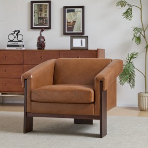 Modern Accent Chair, Mid-Century Upholstered Deep Accent Chair With Deep Cushions And Wide Armrests, Retro Bedroom Side Chair - 1 of 4