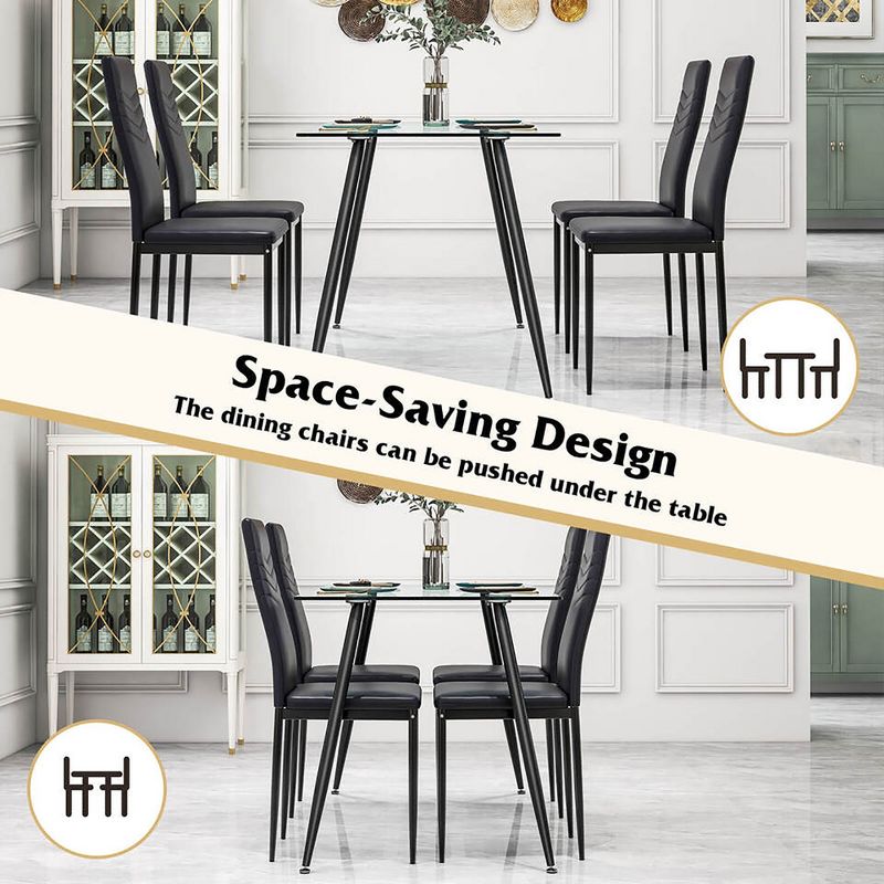 Tangkula 5 PCS 51" Rectangle Dining Set 0.3" Thick Glass Table w/ 4 Padded Dining Chairs, 4 of 8
