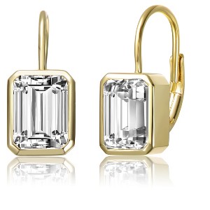Guili Sleek Sterling Silver Cubic Zirconia Baguette Drop Earrings with Wire Back for a Refined and Elegant Look in White and Gold - 1 of 2