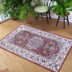 Vintage Rug Oriental Floral Print Floor Cover Machine Washable Indoor Persian Area Rug - 1 of 4