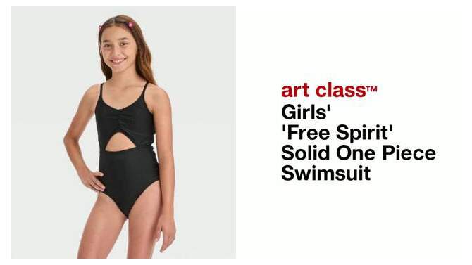 Girls&#39; &#39;Free Spirit&#39; Solid One Piece Swimsuit - art class&#8482;, 2 of 5, play video