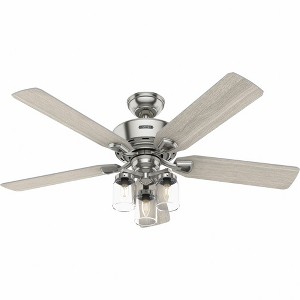 Hunter 52" Devon Park Lighted Ceiling Fan Brushed Nickel with 5 Light Gray Oak Blades for Indoor Spaces - 1 of 4
