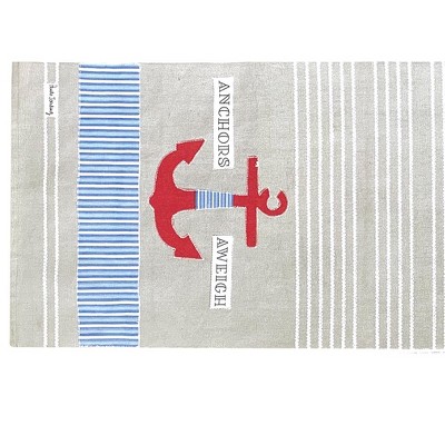Nautical Anchor Stripe Cotton Table Runner, 14" x 72"