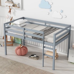 NicBex Twin/Full Size Loft Bed with Ladder,Solid Rubber Wood Bunk Bed Featuring Reinforced Slats & Low-Height Design,Loft Bed for Kids,Teens,Adults - 1 of 4