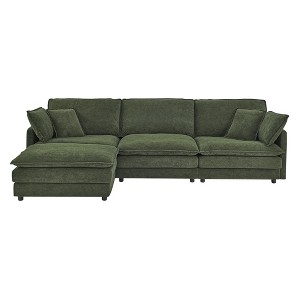 Modern L-Shaped Sectional Sofa Convertible 4 Seater Ottoman Storage Towel Fabric Solid Wood Frame Living Room - 1 of 4
