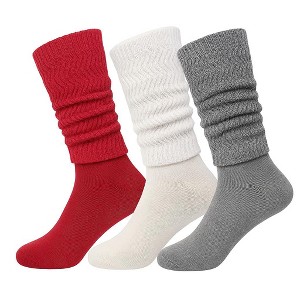 Women’s Vintage Inspired Slouch Socks Soft Cotton Blend Knee-High, 3 Pairs - 1 of 4