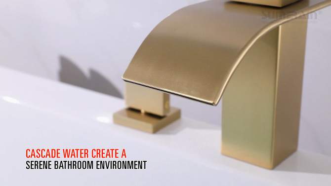 Sumerain Two Handle Roman Tub Faucet 3 Hole Waterfall Bathtub Faucet Brushed Gold with  Brass Valve, 2 of 8, play video