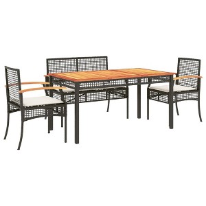 vidaXL - Patio Dining Set with Cushions 5-Piece Outdoor Furniture Black Poly Rattan and Acacia Wood Table - 1 of 4