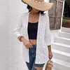 Embroidered 3/4 Sleeve Caridgan Open Front Bracelet Sleeve Lace Cardigan Lightweight Semi Sheer Beach Cover Up Tops Womens Summer Tops - 3 of 4