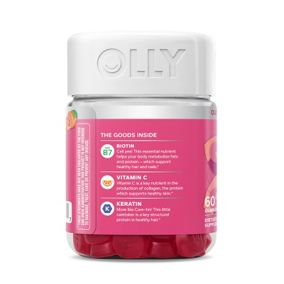 OLLY Undeniable Beauty Multivitamin Gummies for Hair Skin & Nails with Biotin, Keratin, Vitamins C & E - Grapefruit Glam - 60ct