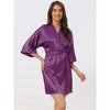 cheibear Women's Bridal Party Three Quarter Sleeve Tie Waist Satin Robe Pajamas - 2 of 4