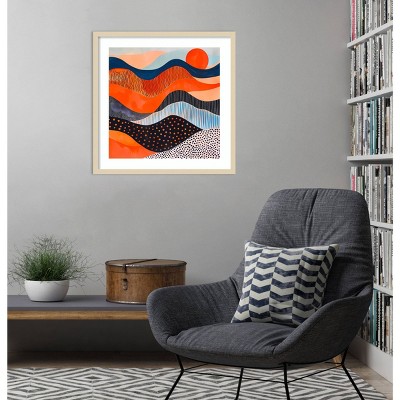 Abyss Abstract Graphic Art in Natural Wood Frame