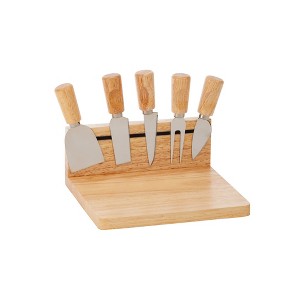 Slickblue Rubberwood Magnetic Cheese Board, 5 Essential Tools for Cheese Prep & Serving, Compact Size - 1 of 3