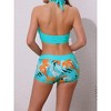 Elerevyo Women's Leaf Print Color Block Bikini Sets, Halter Top Boyshorts Bottom Swimwear Bathing Suits 1 Set - 3 of 4