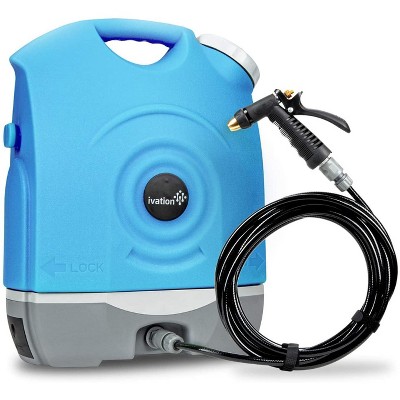 Ivation Multipurpose Portable Spray Washer w/Water Tank – Built in Rechargeable 2200 mAh Lithium Battery and 12v Car Plug - Metal Trigger Guns, Shower & Brush Heads and Flexible Hose