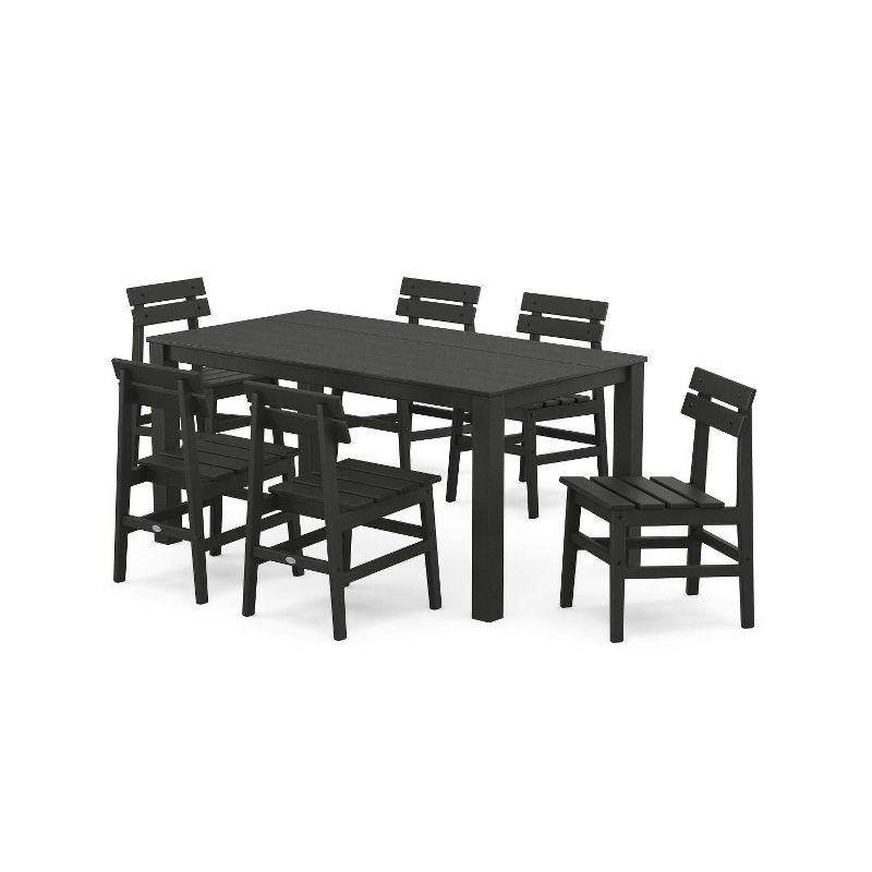 POLYWOOD 7pc Modern Studio Plaza Chairs and Parsons Table Outdoor Patio Dining Set, 1 of 5