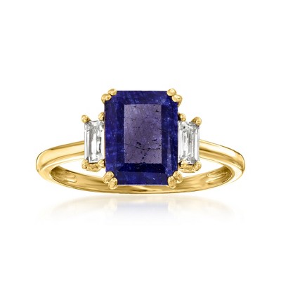 Ross-Simons 2.70 Carat Sapphire Ring With .30 ct. t.w. White Topaz in 18kt Gold Over Sterling