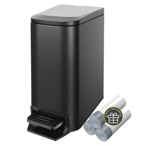 Aoibox Small Bathroom Trash Can with Soft Close Lid, Stainless Steel Garbage Can with Removable Inner Bucket, Step Pedal, Slim Wastebasket for Home - 1 of 4