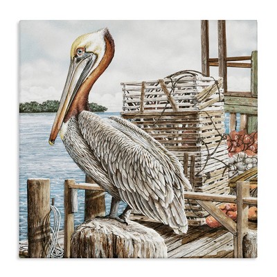 Stupell Industries Pelican Perched on Fishing Dock Canvas Wall Art