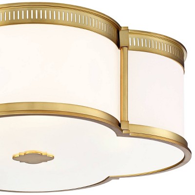 Liberty Gold Etched White Glass 22" LED Drum Ceiling Light