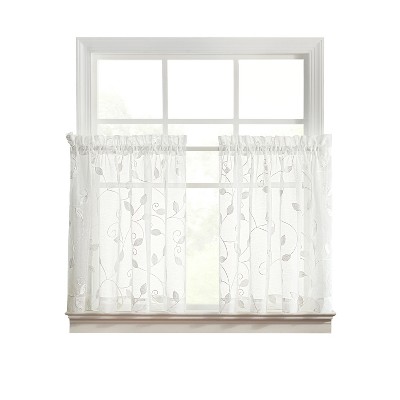 Ellis Curtain Chatham 100% Polyester Embroidered Sheer Rod Pocket Tiers White