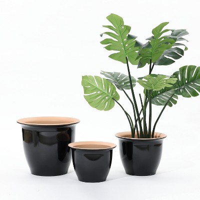 Luxenhome 3-piece Ebony Black Round Recyled Plastic Planter Set : Target